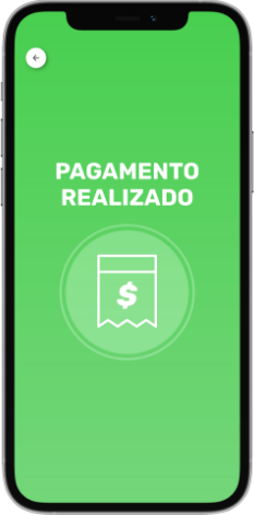 Celular com a tela mostrando a mensagem: Pagamento realizado